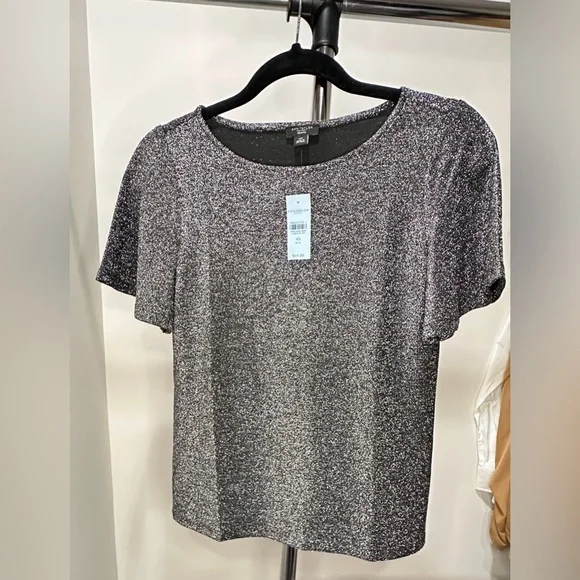 Ann Taylor Gray Shimmer Blouse with Rounded Neckline - Picture 1 of 5